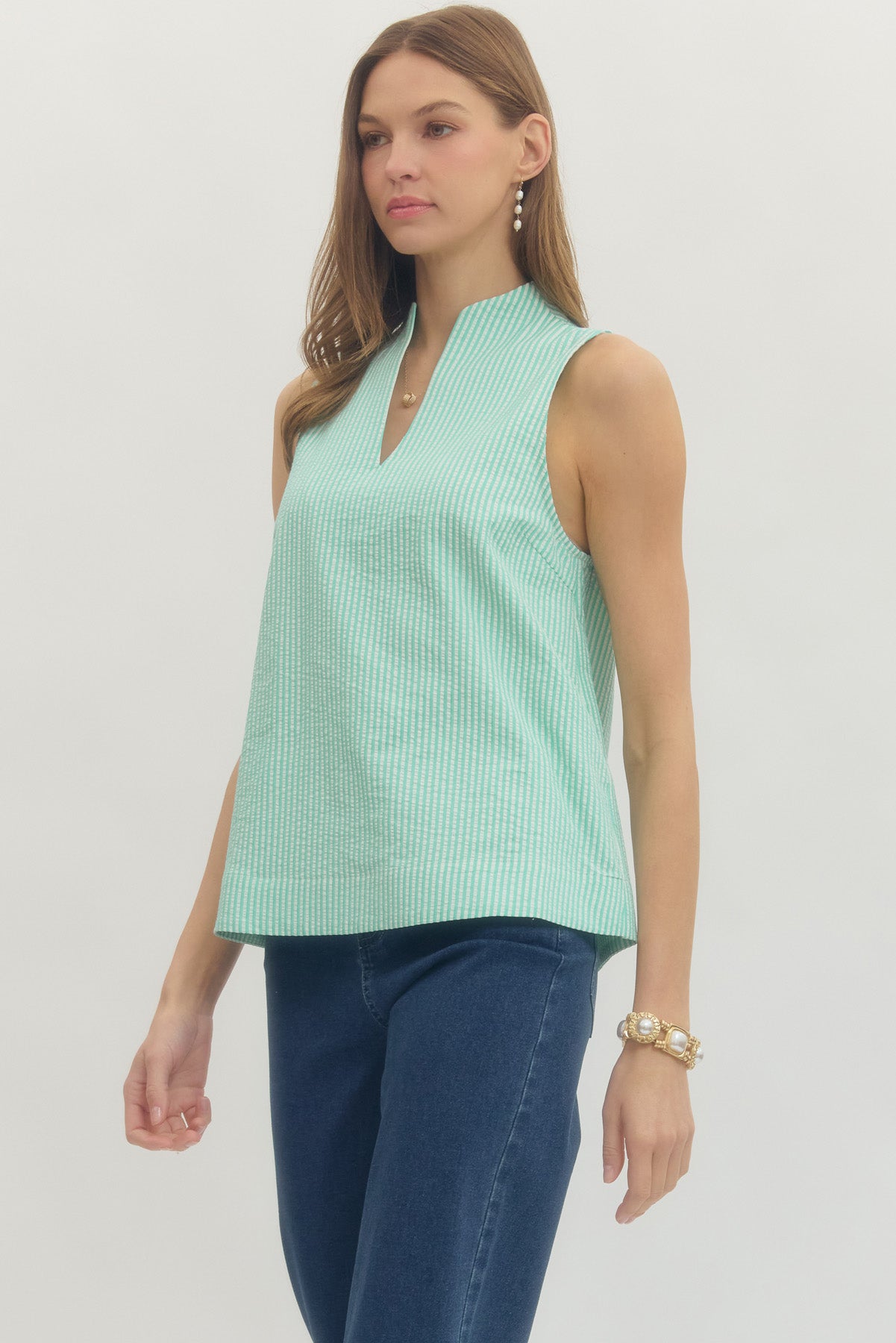 Aqua Seaside Stripe Sleeveless Top