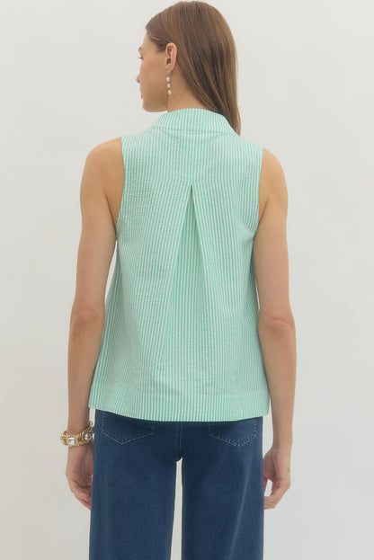 Aqua Seaside Stripe Sleeveless Top