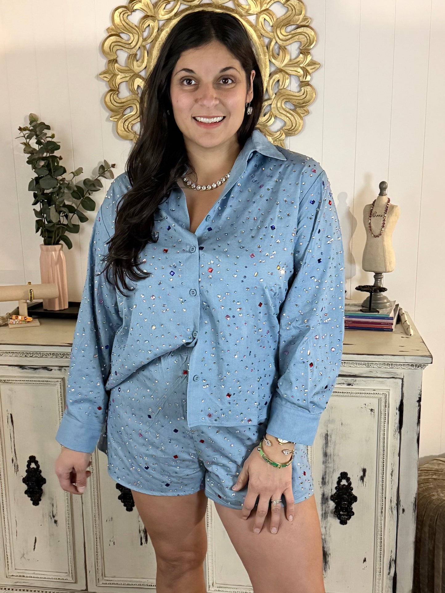 Queen of Sparkles Chambray Gemstone Shorts