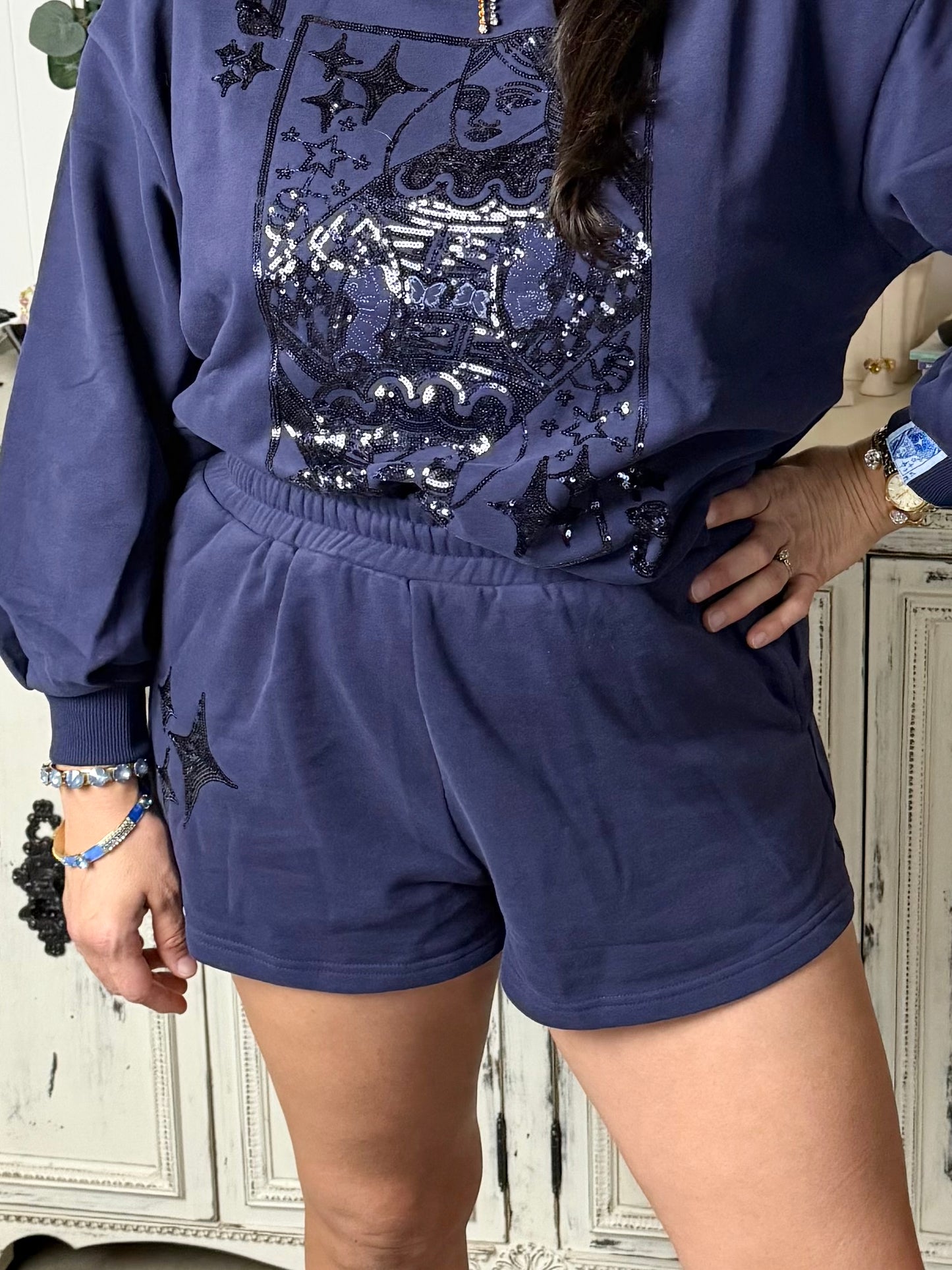 Queen of Sparkles Navy Queen Logo Short