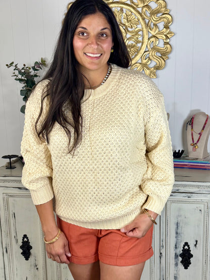 Waffle Weave Cream Sweater