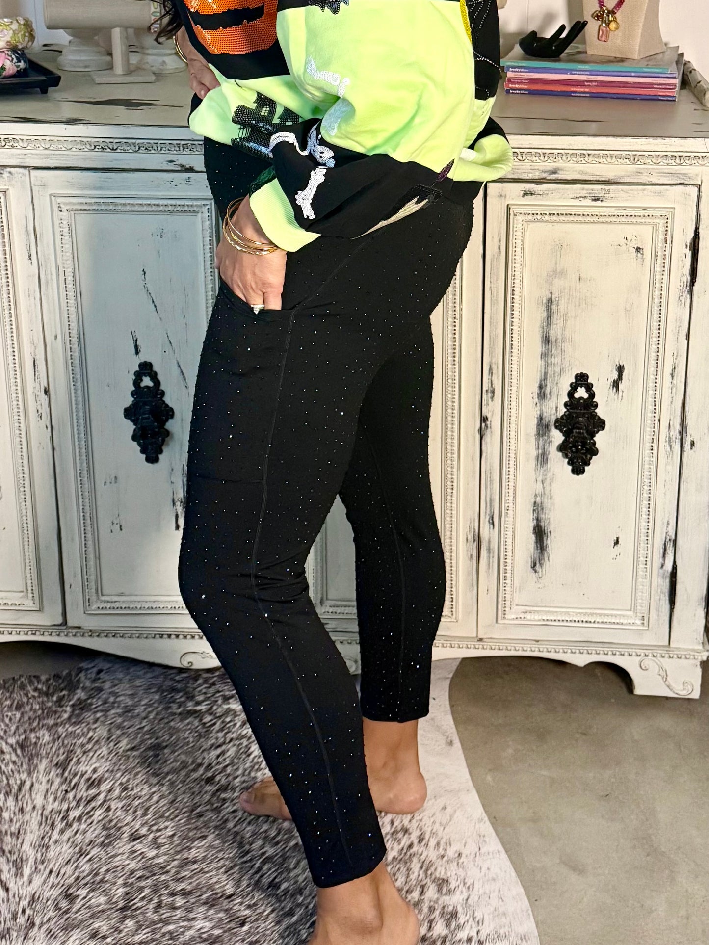 Queen of Sparkles Black Rhinestone Leggings