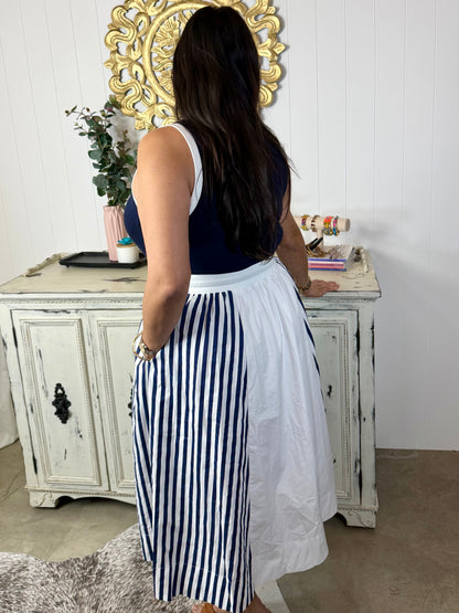 Blue Sleeveless Striped Midi Dress