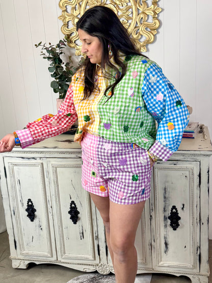 Queen of Sparkles Rainbow Gingham Lucky Charms Short
