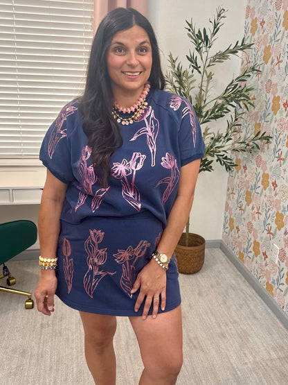 Queen of Sparkles X Denash Apparel Exclusive Navy Floral Top