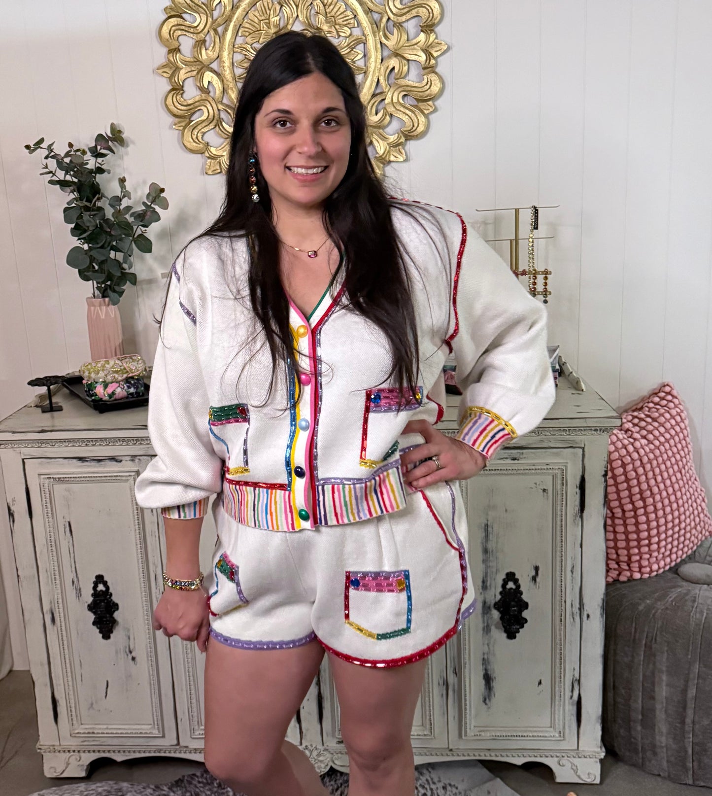 Queen of Sparkles Rainbow Jewel Trim Shorts
