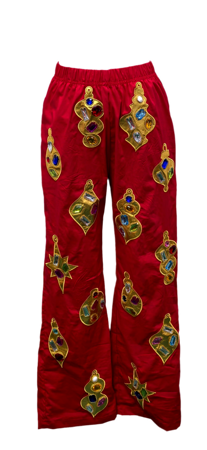 Queen of Sparkles Red & Gold Jeweled Ornament Pant