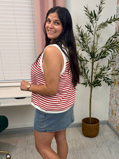 Queen of Sparkles Licensed White & Red Striped Coca Cola Can Knit Tank