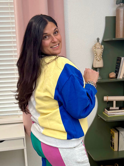 Queen of Sparkles Multi Colorblock Stripe Qos Card Logo Sweatshirt