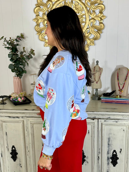 Queen of Sparkles Blue Christmas Snow Globe Sweatshirt