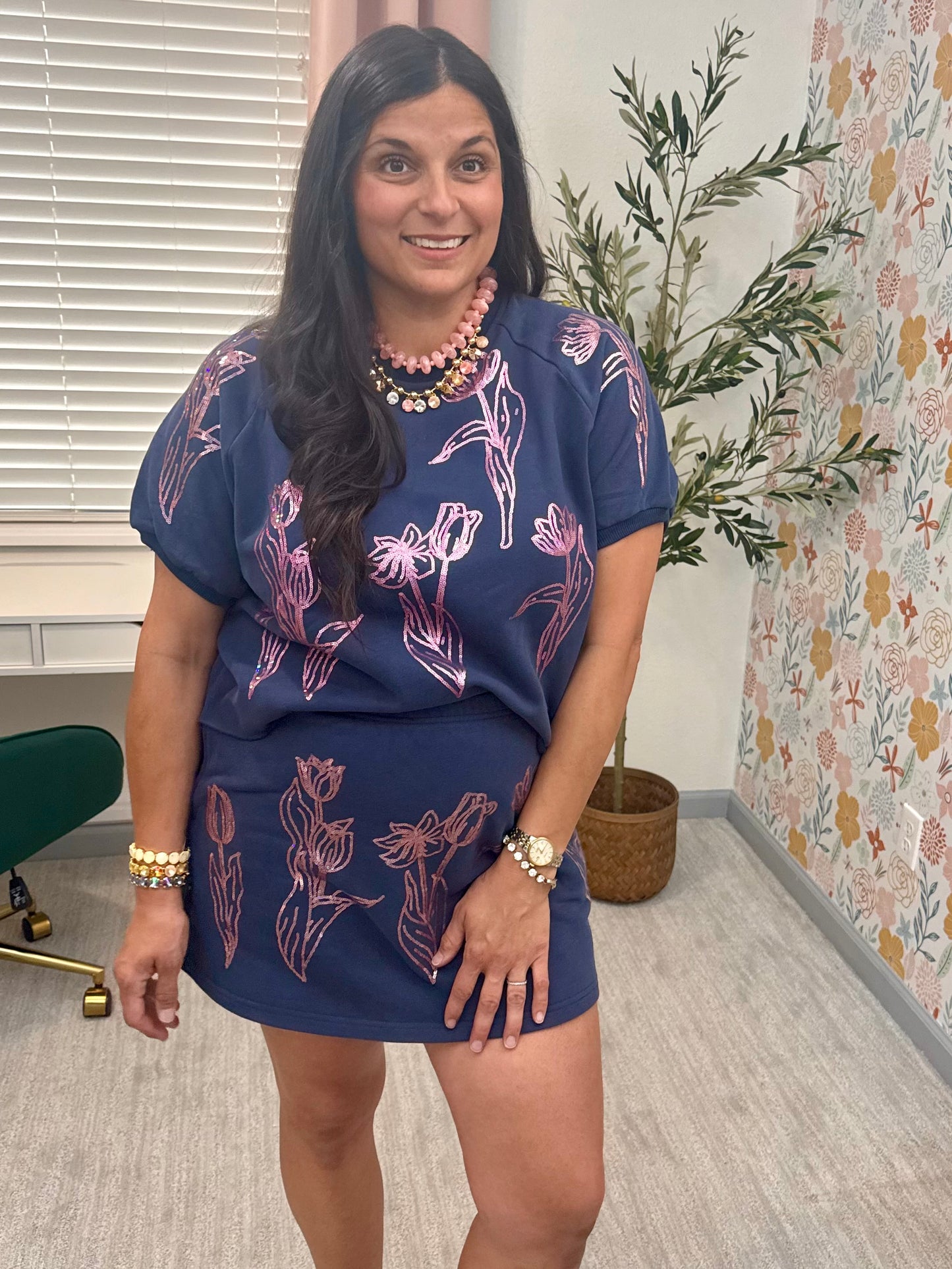 Queen of Sparkles X Denash Apparel Exclusive Navy Floral Skort