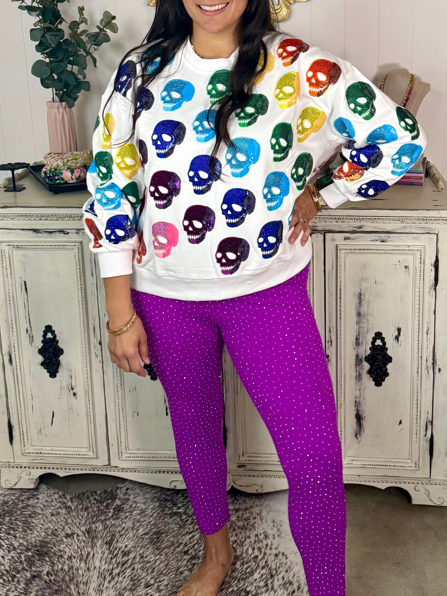 Queen of Sparkles Rainbow Skulls Sweatshirt