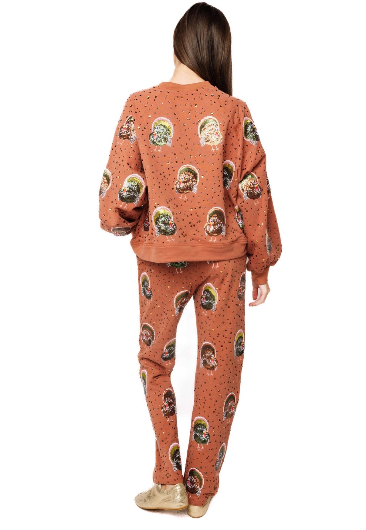 Queen of Sparkles Rust Rhinestone Scattered Turkey Sweatshirt