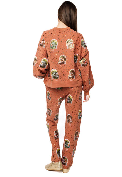 Queen of Sparkles Rust Rhinestone Scattered Turkey Sweatshirt