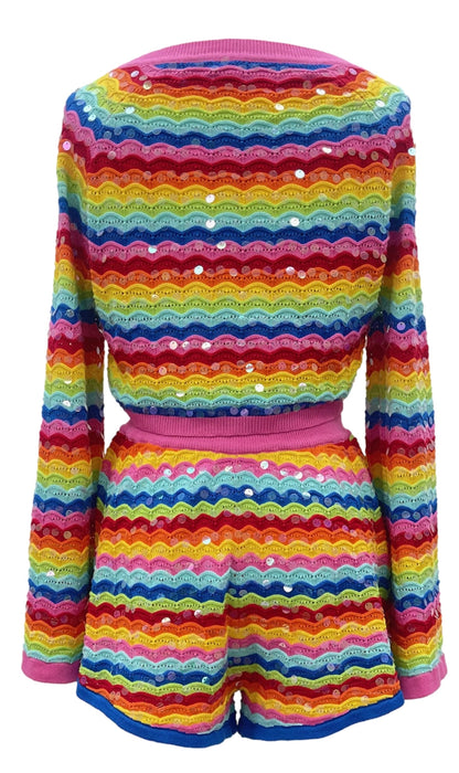 Queen of Sparkles Rainbow Stripe Long Sleeve Sweater