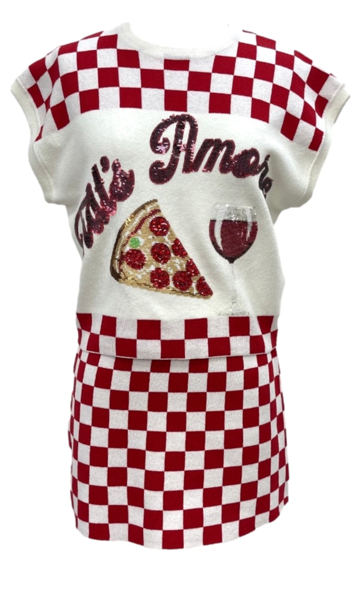 Queen of Sparkles Red & White Checkered Pizza & Wine Top