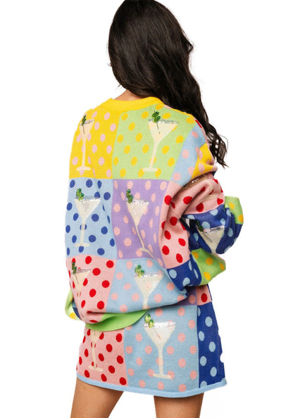 Queen of Sparkles Polka Dot Colorblock Martini Sweater