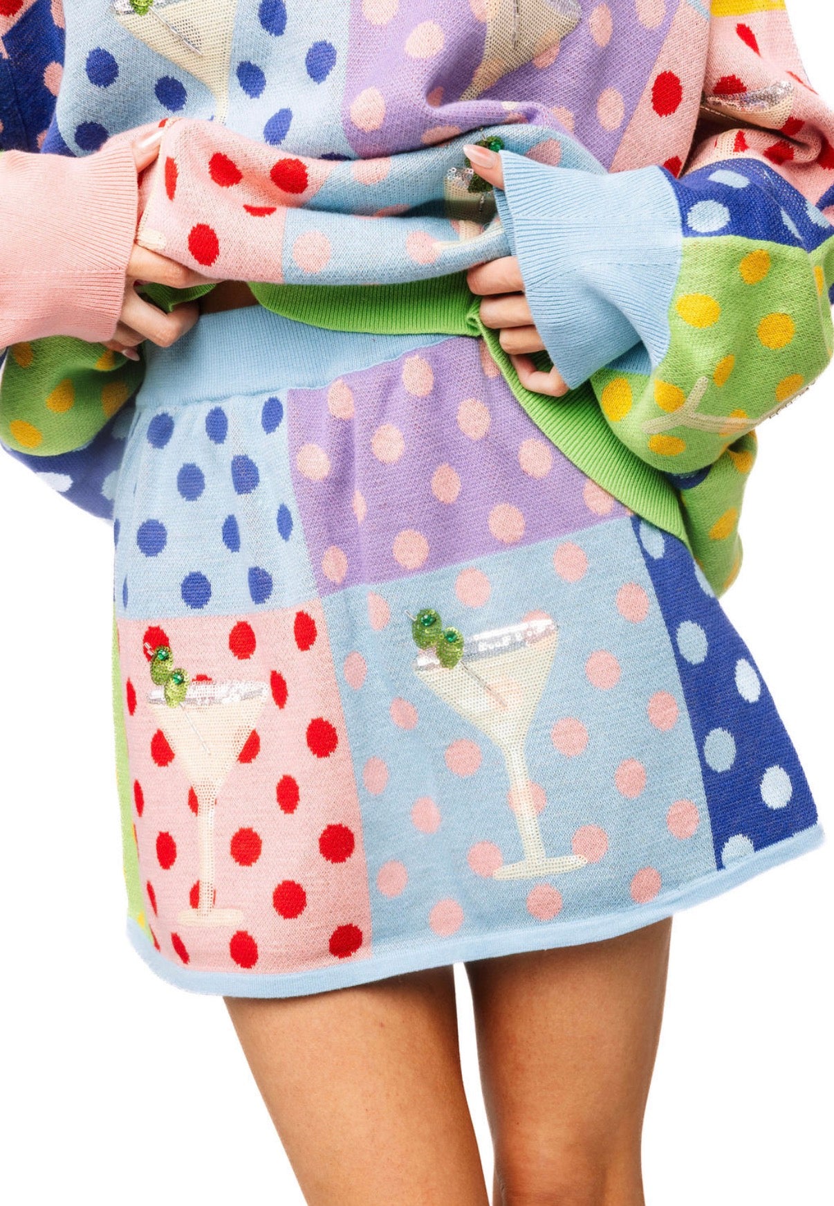 Queen of Sparkles Polka Dot Colorblock Martini Skirt