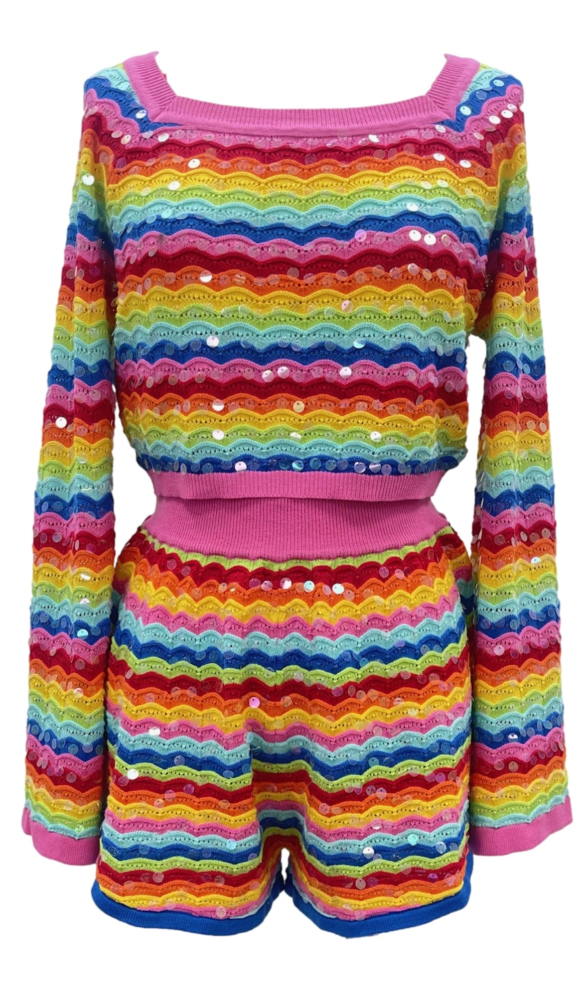 Queen of Sparkles Rainbow Stripe Long Sleeve Sweater