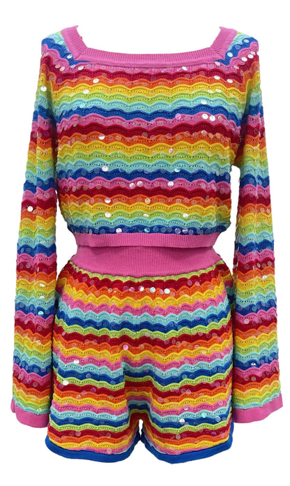 Queen of Sparkles Rainbow Stripe Long Sleeve Sweater