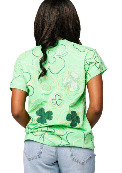 Queen of Sparkles Green Groovy Shamrock Tee