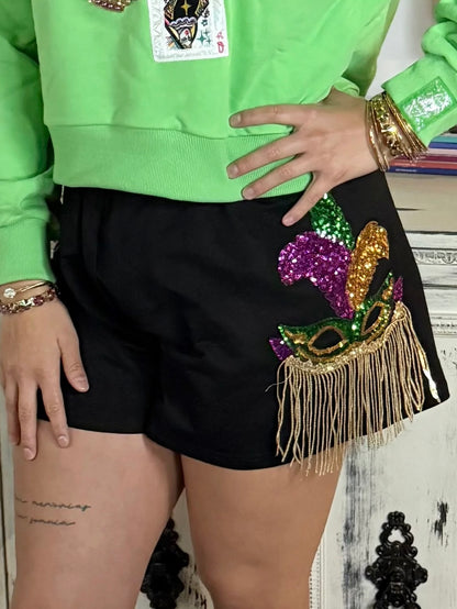 Mardi Gras Sequin Mask Shorts