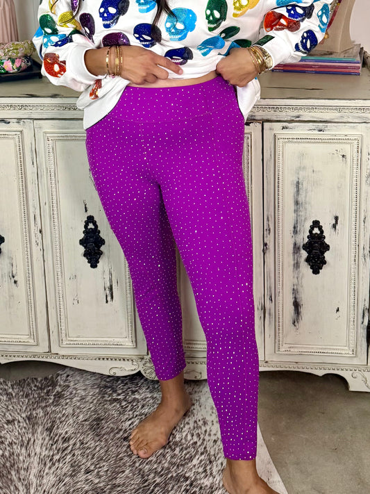 Queen of Sparkles Purple Rhinestone Leggings
