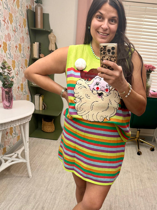 Queen of Sparkles Green Rainbow Striped Santa Claus Knit Tank