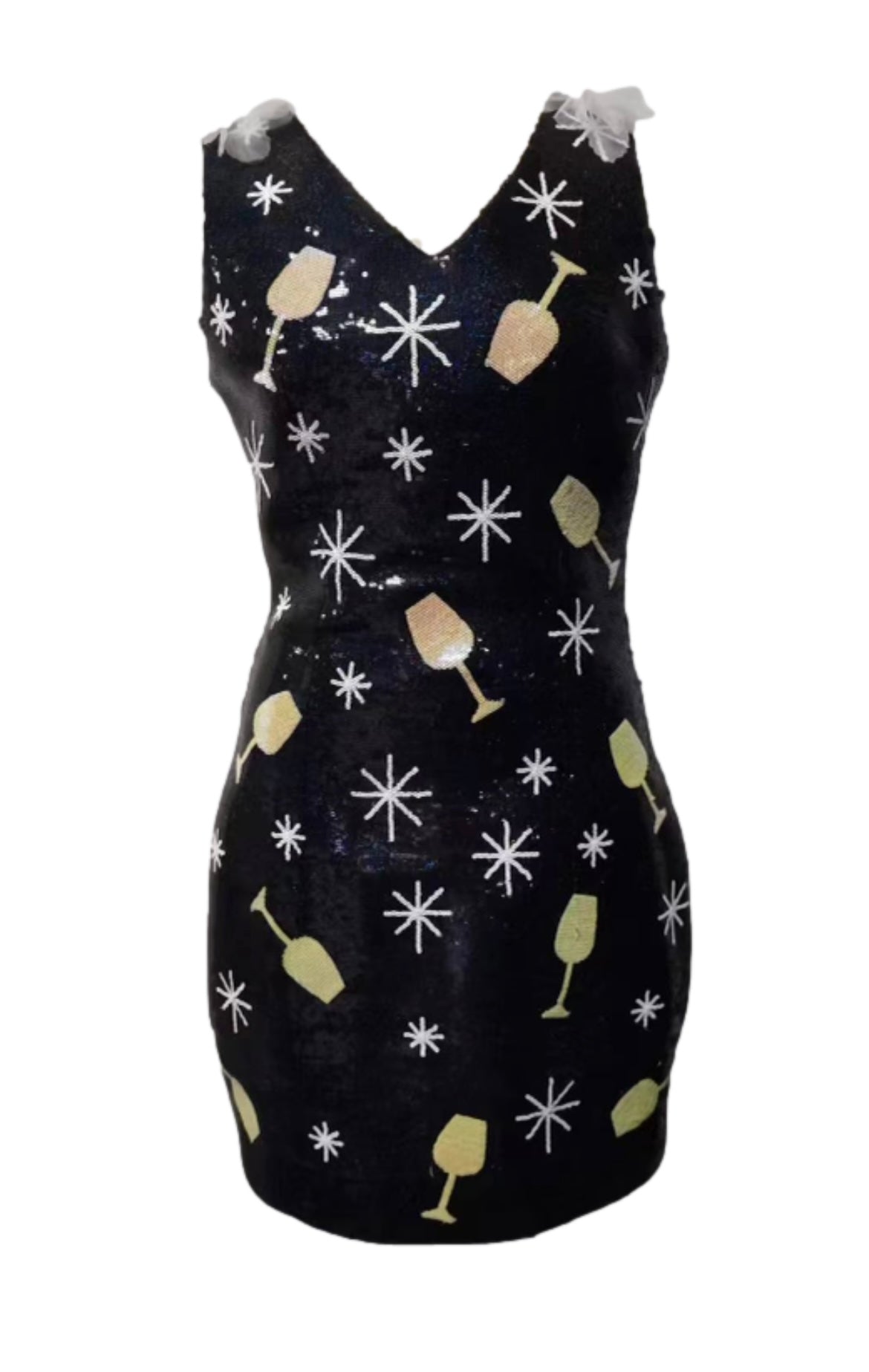 Queen of Sparkles Black Full Sequin Wine Glass Tank Dress