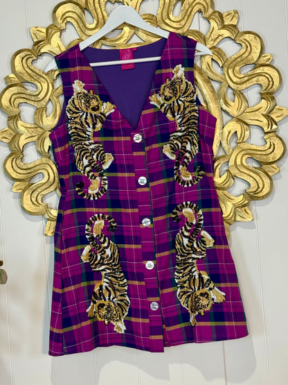 Queen of Sparkles Purple Plaid LSU Dress