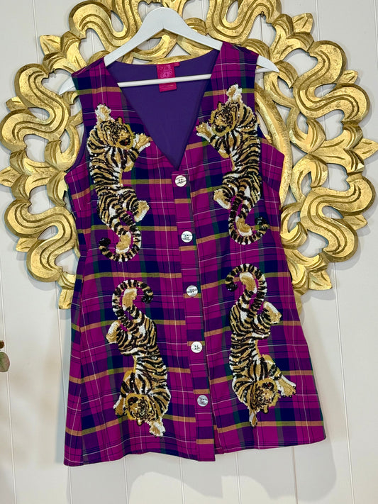 Queen of Sparkles Purple Plaid LSU Dress