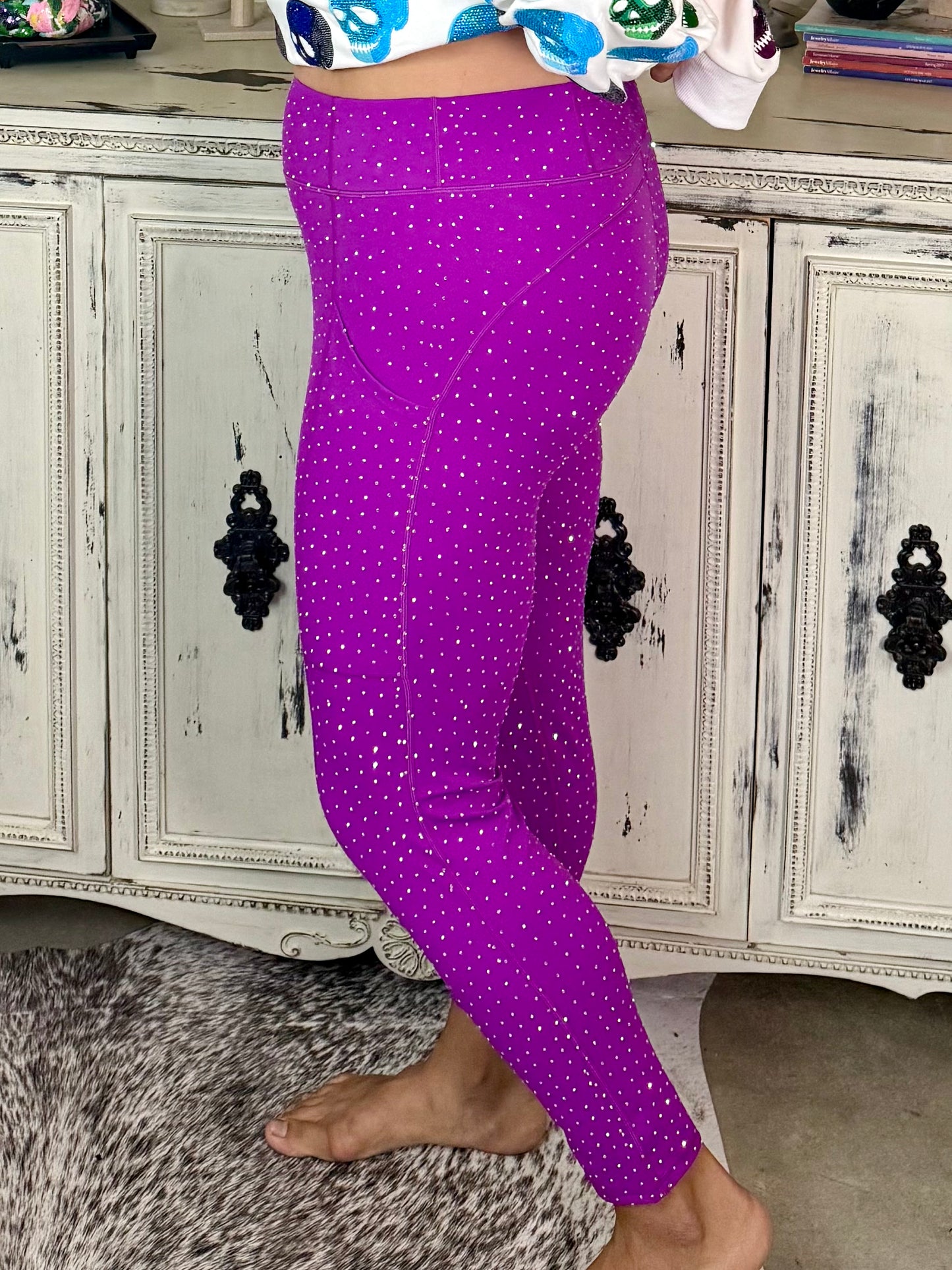 Queen of Sparkles Purple Rhinestone Leggings
