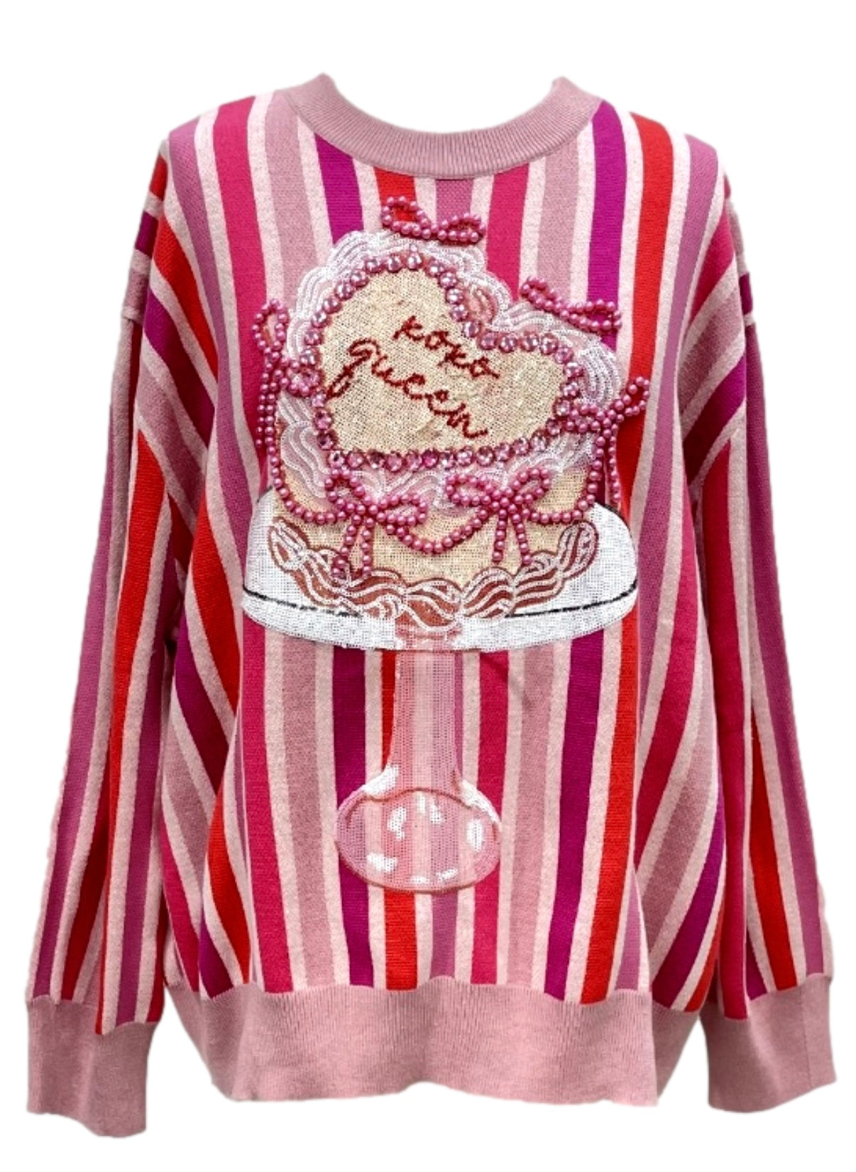 Queen of Sparkles Pink Striped XOXO Queen Sweater