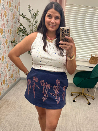 Queen of Sparkles X Denash Apparel Exclusive Navy Floral Skort