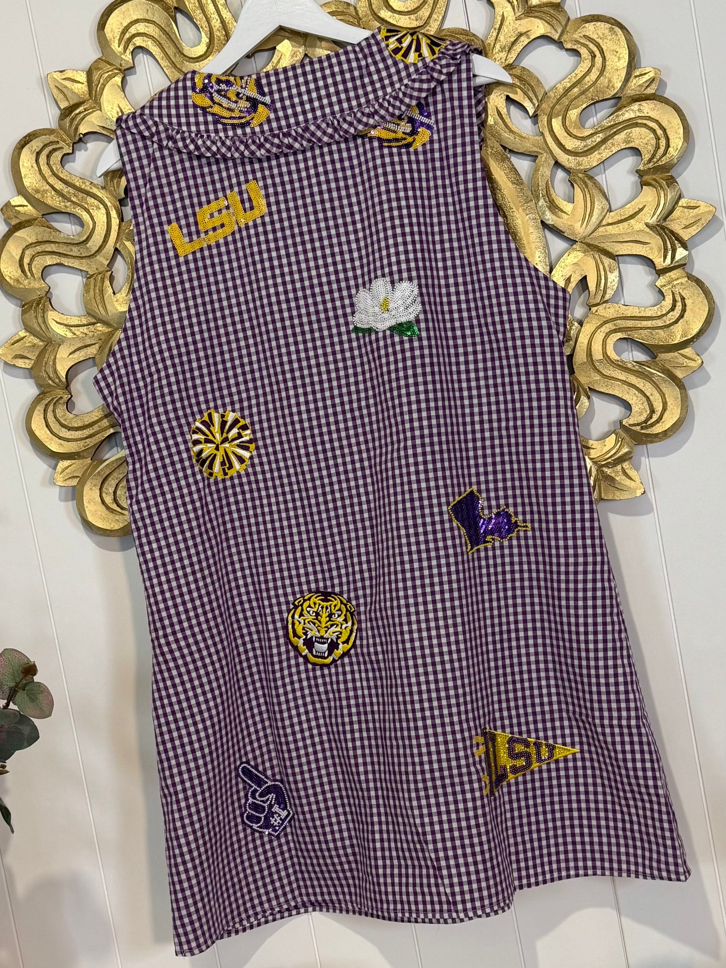 Licensed Queen of Sparkles LSU Mini Icon Gingham Dress