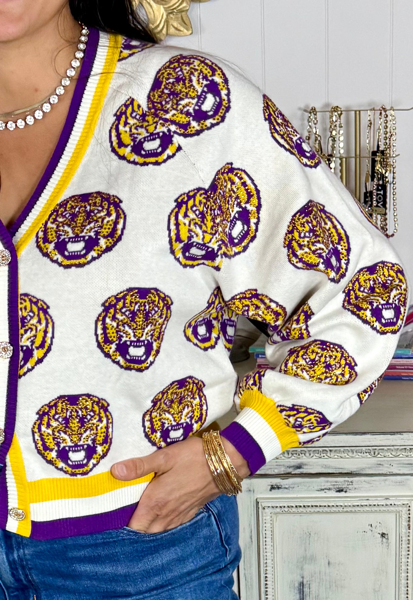 Queen of Sparkles Licensed LSU Knit Cardigan