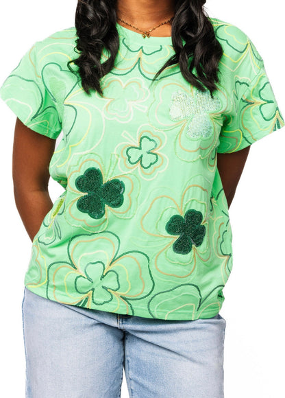 Queen of Sparkles Green Groovy Shamrock Tee