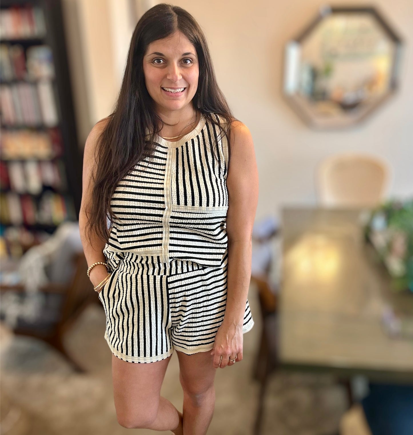 Black and Cream Striped Shorts