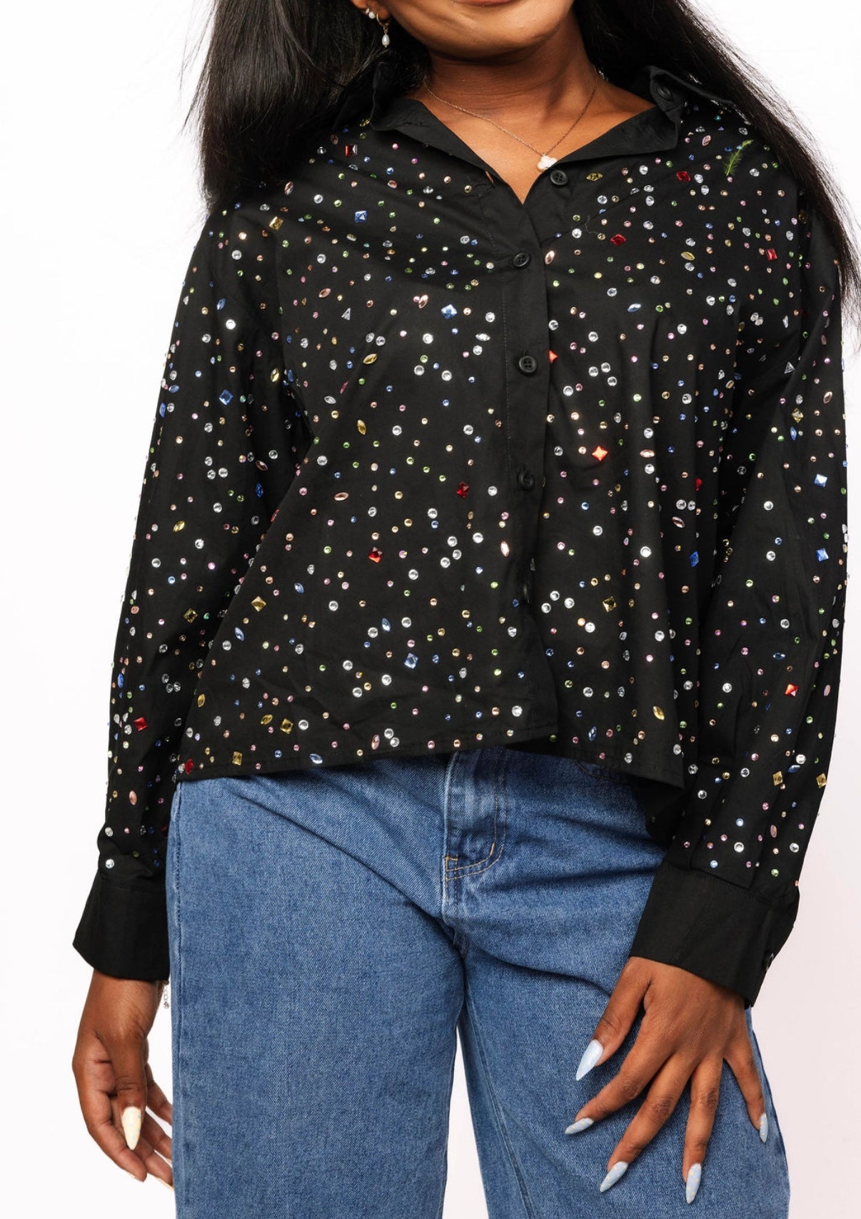 Queen of Sparkles Black Multi Rhinestone Shirt