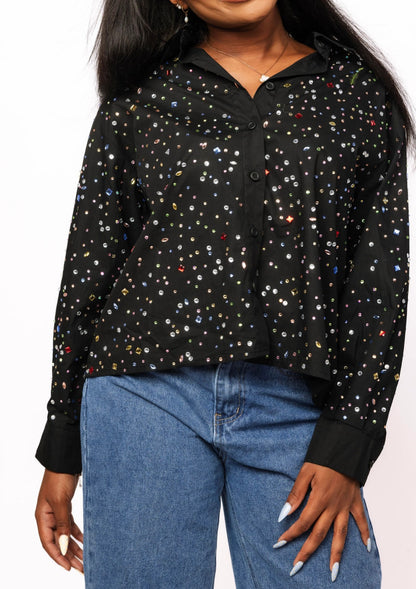 Queen of Sparkles Black Multi Rhinestone Shirt