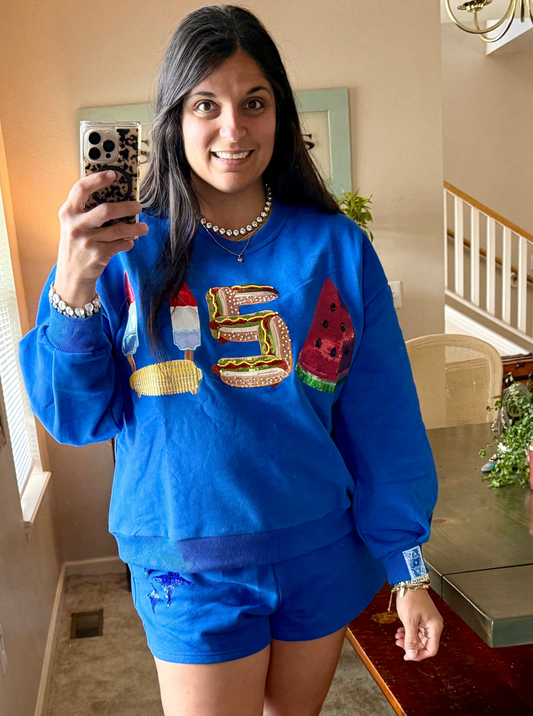Queen of Sparkles Royal Blue 'Usa' Icon Mock Neck Sweatshirt