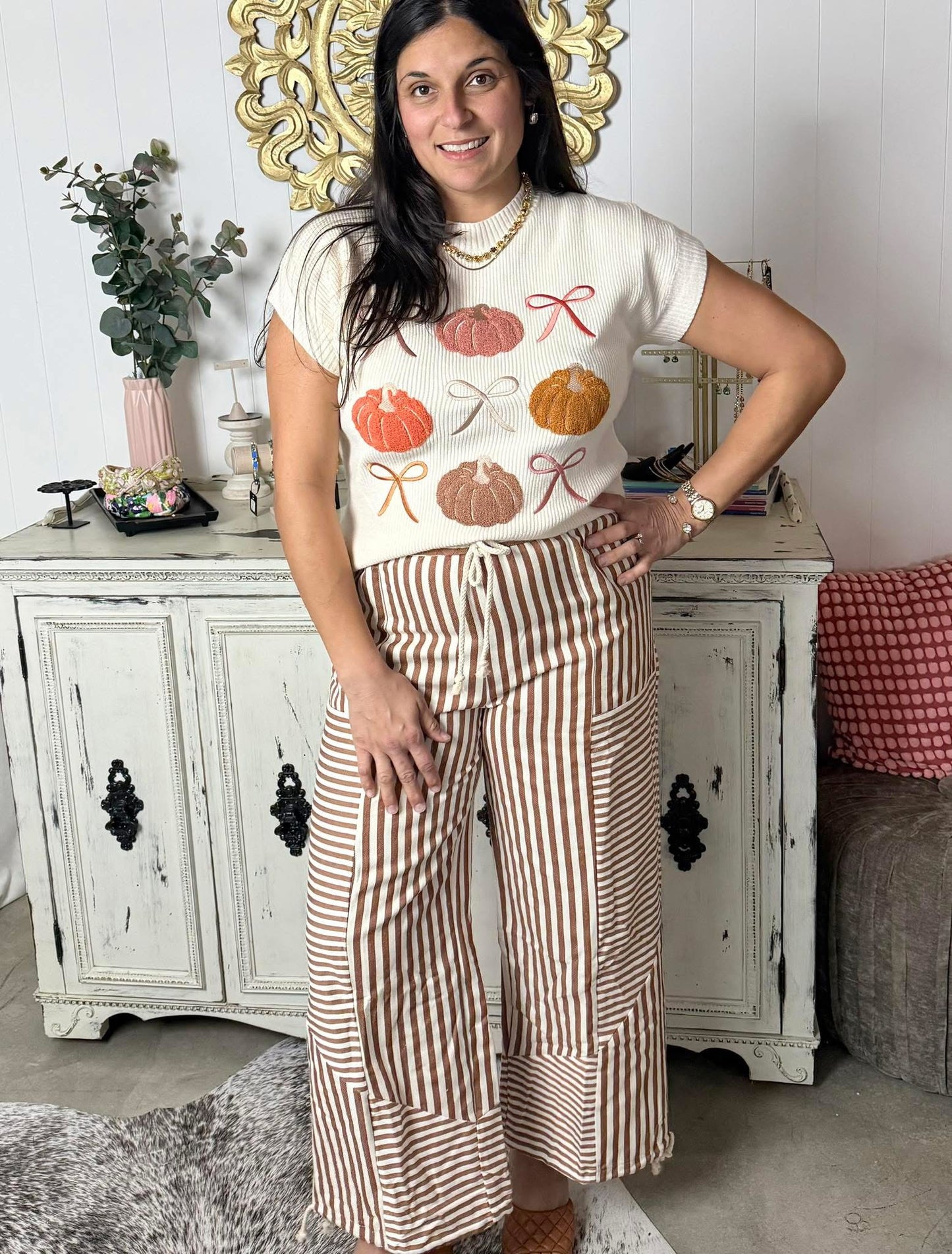 Relaxed Fit Pecan Stripe Pants