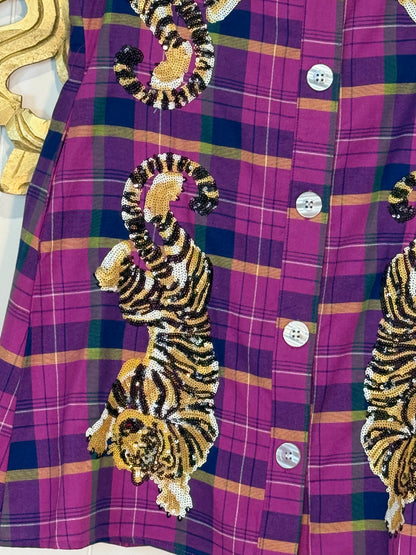 Queen of Sparkles Purple Plaid LSU Dress