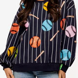 Queen of Sparkles Striped Multi Baseball & Bat Sweatshirt