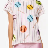 Queen of Sparkles Striped Multi Baseball & Bat Tee