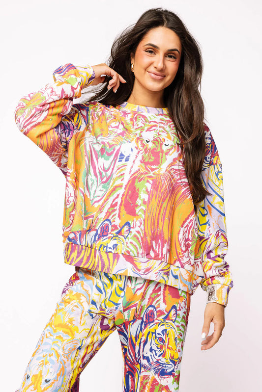 Queen of Sparkles Abstract Tiger Rhinestone Sweatshirt