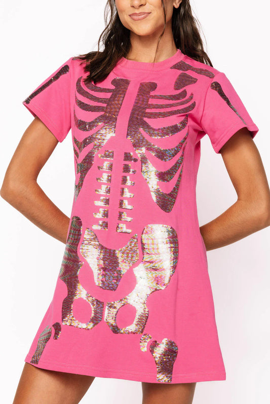 Queen of Sparkles Hot Pink Multi Skeleton Dress