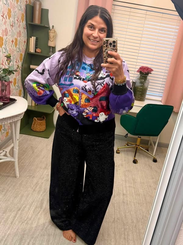 Queen of Sparkles Lavender Multi Trick Or Treating Scene Cardigan