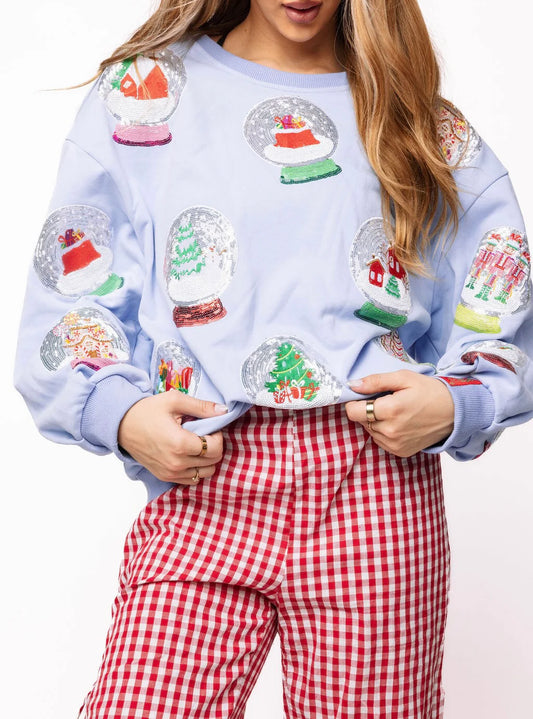 Queen of Sparkles Blue Christmas Snow Globe Sweatshirt