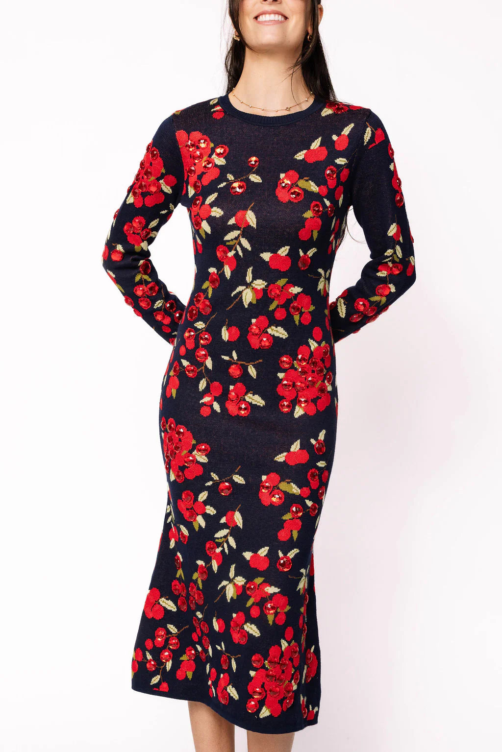 Queen of Sparkles Navy Cranberries Midi Dress